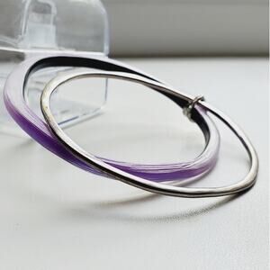 Alexis Bittar Set of Two Iridescent Lucite Bangle Bracelet L-XL